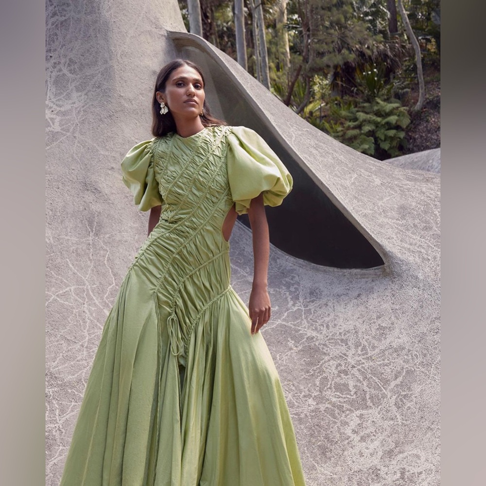 Aje Lime Green Maxi Dress with Puff Sleeves